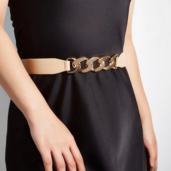 BellanBlue Accessories - Khaki Chain accent high waist belt dress gold Tone Vegan leather